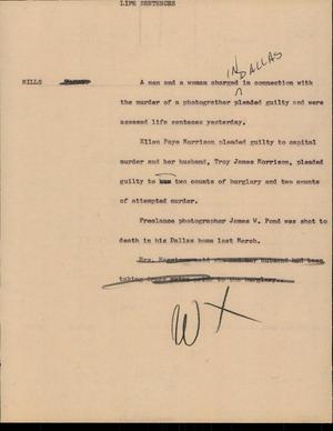Primary view of object titled '[News Script: Life sentences]'.