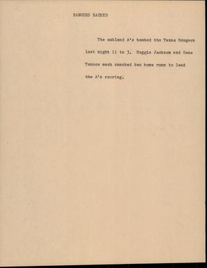 Primary view of object titled '[News Script: Rangers racked]'.