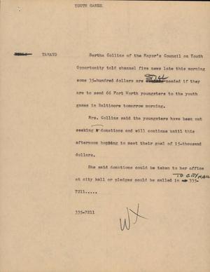 Primary view of object titled '[News Script: Youth games]'.