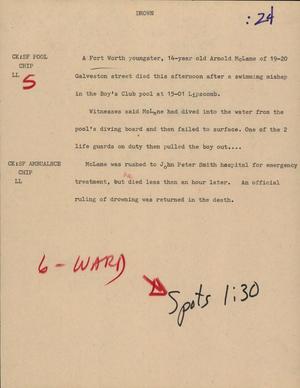 Primary view of object titled '[News Script: Drown]'.