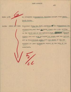 Primary view of object titled '[News Script: Park assasin]'.