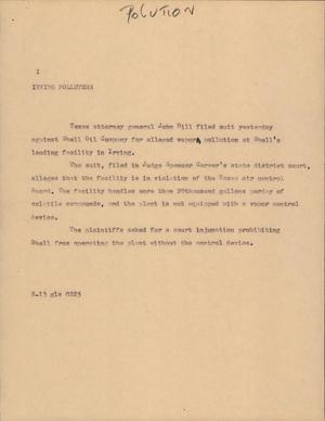 Primary view of object titled '[News Script: Irving polluters]'.