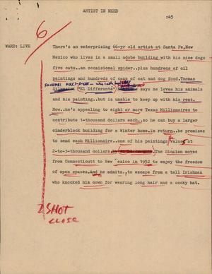 Primary view of object titled '[News Script: Artist in need]'.