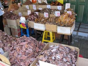 Primary view of object titled '[Dried seafood at Tha Tian Market]'.