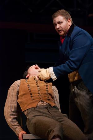 Primary view of object titled '[Adam Barrett Bradley and Clint Turner perform in "Sweeney Todd," 3]'.