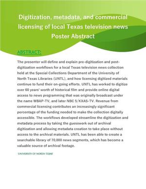 Primary view of object titled 'Digitization, metadata, and commercial licensing of local Texas television news'.