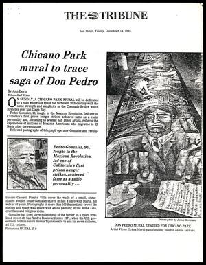 Primary view of object titled '[Clipping: Chicano Park mural to trace saga of Don Pedro]'.