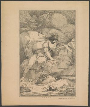 Primary view of [Etching of a woman floating over a dead man on the shore of the sea]