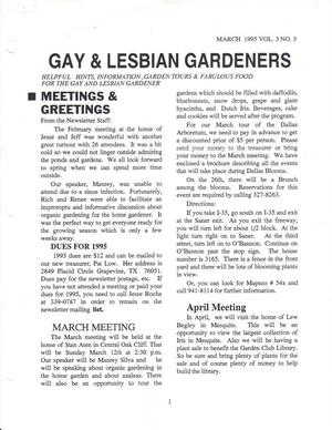 Primary view of object titled 'Gay and Lesbian Gardeners, Volume 3, Number 3, March 1995'.