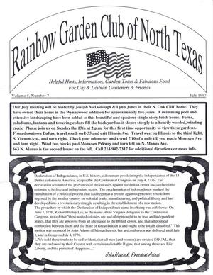 Primary view of object titled 'Rainbow Garden Club of North Texas Newsletter, Volume 5, Number 7, July 1997'.