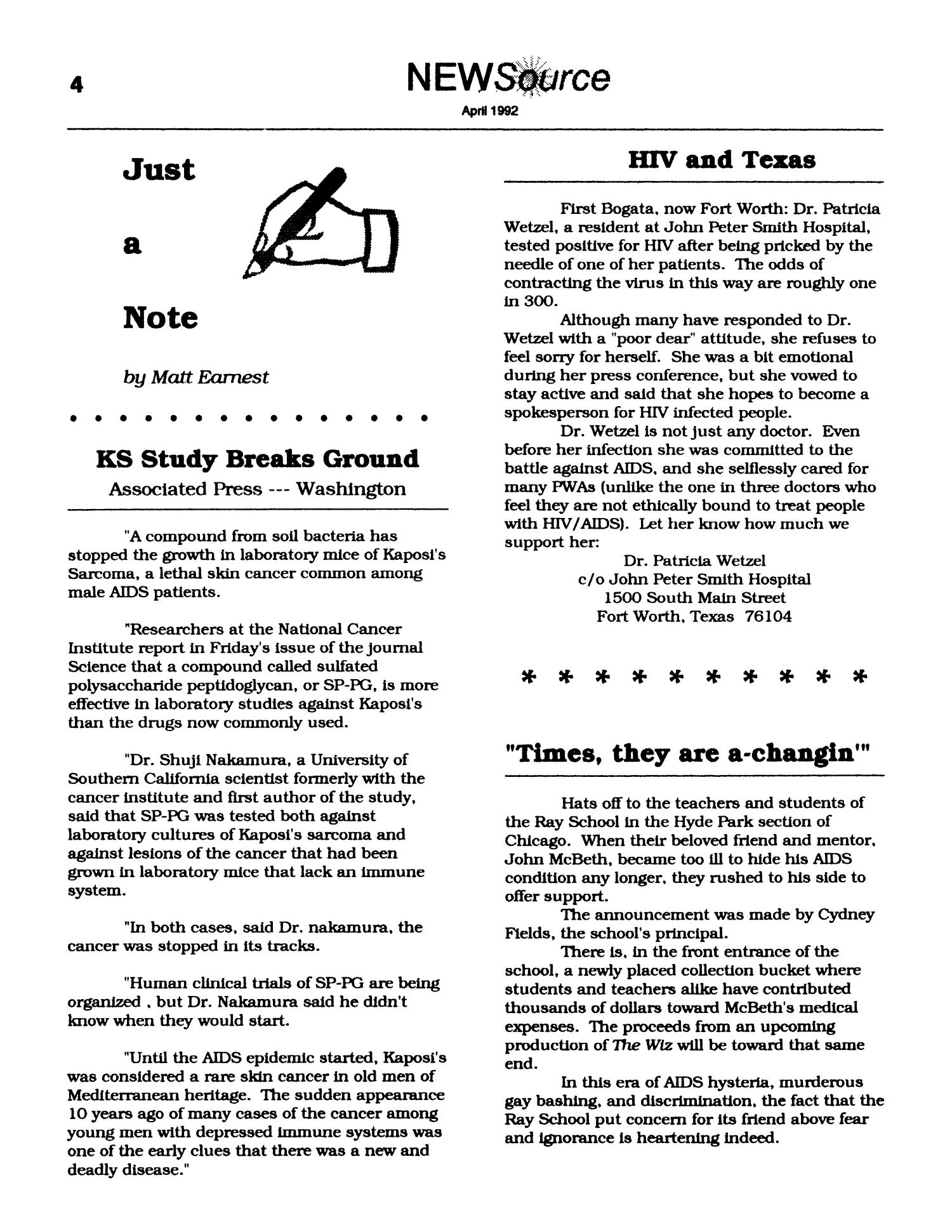 NEW Source, Issue 8, April 1992
                                                
                                                    4
                                                