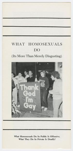 Primary view of object titled 'What Homosexuals Do (It's More Than Merely Disgusting)'.