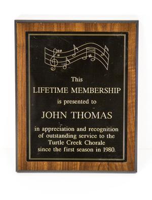 Primary view of object titled '[Lifetime Membership Award]'.