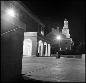 Primary view of object titled '[Administration Building and McConnell Memorial Tower from the east at night]'.