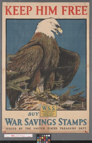 Primary view of object titled 'Keep him free, buy war savings stamps issued by the United States Treasury Dept.'.