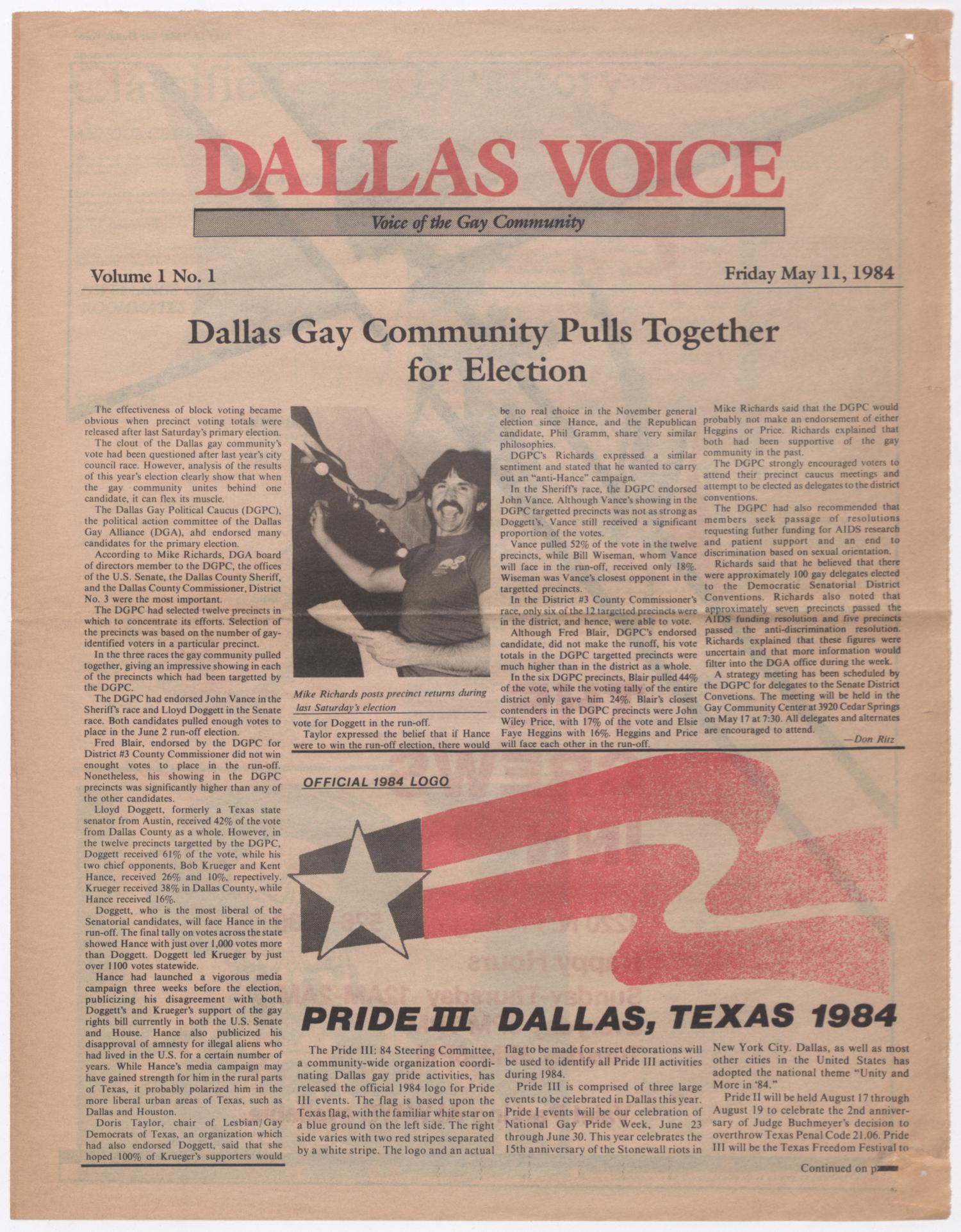 [Pages from Dallas Voice, Volume 1, Number 1]
                                                
                                                    1
                                                