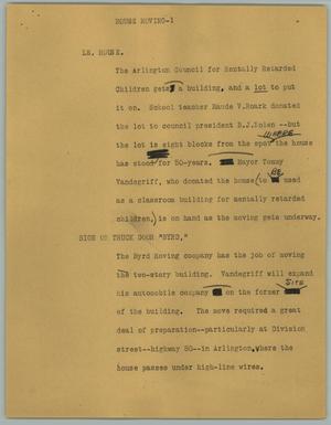 Primary view of object titled '[News Script: House Moving]'.