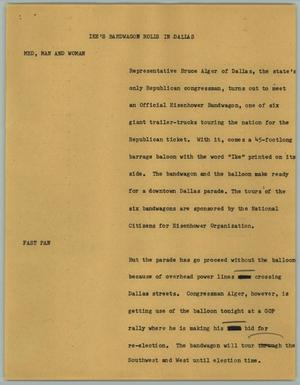 Primary view of object titled '[News Script: Ike's Bandwagon rolls in Dallas]'.