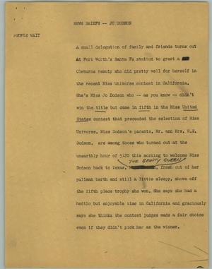 Primary view of object titled '[News Script: News briefs; Jo Dodson]'.