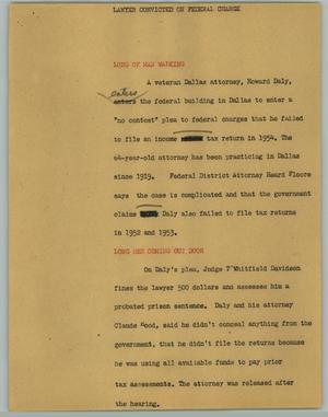Primary view of object titled '[News Script: Lawyer convicted on federal charge]'.