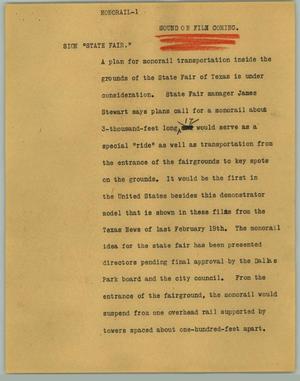 Primary view of object titled '[News Script: Monorail]'.