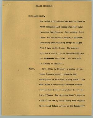 Primary view of object titled '[News Script: Dallas Council]'.