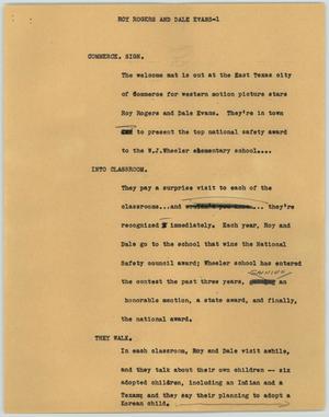 Primary view of object titled '[News Script: Roy Rogers and Dale Evans]'.