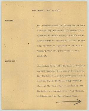 Primary view of object titled '[News Script: Mrs. Marshall]'.
