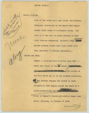 Primary view of object titled '[News Script: Hagler trial]'.