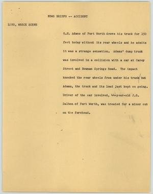 Primary view of object titled '[News Script: News Briefs--Accident]'.