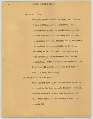 Primary view of object titled '[News Script: Vaughn Building Flag]'.