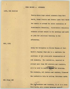 Primary view of object titled '[News Script: News Briefs--Students]'.