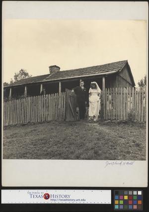 Primary view of object titled '[Gilbert Dove and Hazel Petrey leaving for the church(1)]'.