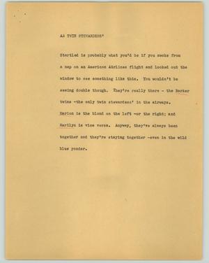 Primary view of object titled '[News Script: American Airline Twin Stewardess']'.
