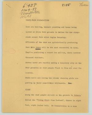 Primary view of object titled '[News Script: State Fair preparations]'.