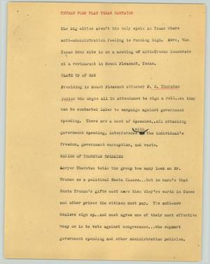 Primary view of object titled '[News Script: Truman foes plan Texas campaign]'.
