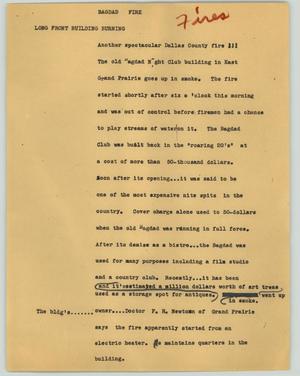 Primary view of object titled '[News Script: Bagdad Fire]'.