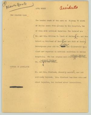 Primary view of object titled '[News Script: Auto wreck]'.