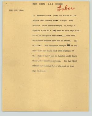 Primary view of object titled '[News Script: News briefs (strike)]'.