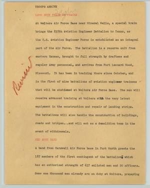 Primary view of object titled '[News Script: Troops arrive]'.