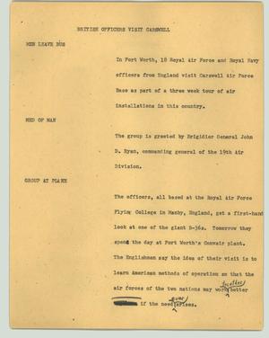 Primary view of object titled '[News Script: British officers visit Carswell]'.