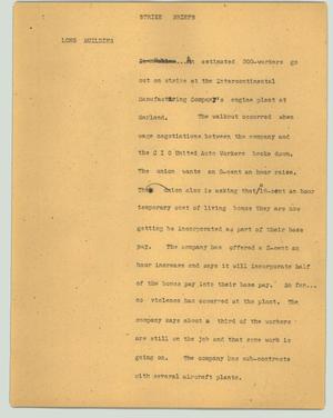 Primary view of object titled '[News Script: Strike briefs]'.