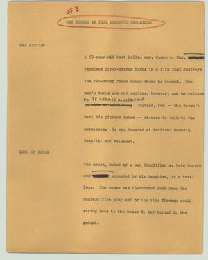 Primary view of object titled '[News Script: Man burned as fire destroys residence]'.