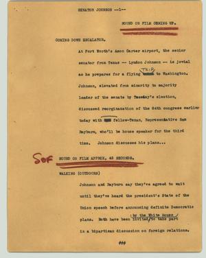Primary view of object titled '[News Script: Senator Johnson]'.