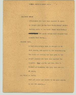 Primary view of object titled '[News Script: Golden wedding party]'.