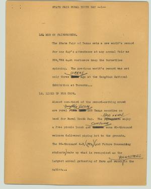 Primary view of object titled '[News Script: State Fair rural youth day]'.