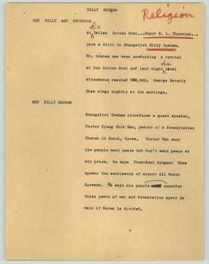 Primary view of object titled '[News Script: Billy Graham]'.