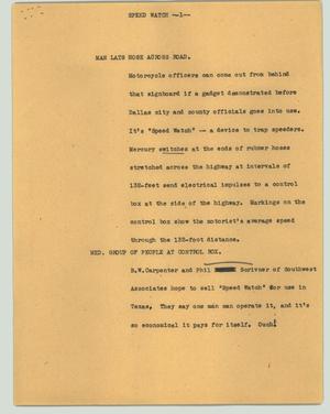 Primary view of object titled '[News Script: Speed watch]'.