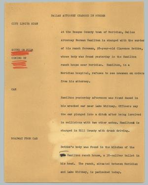 Primary view of object titled '[News Script: Dallas Attorney charged in murder]'.