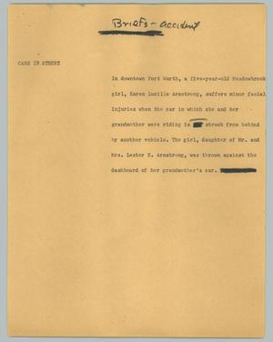 Primary view of object titled '[News Script: Briefs - accident]'.